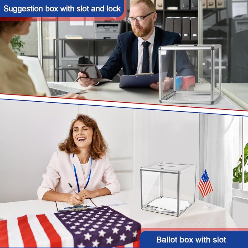 Craflakow Large Donation Box with Lock, Acrylic Ballot Box with Slot 10 x 10 x 10 Inch, Suggestion Box with Lock Cash Storage Container for Fundraising Voting Charity Contest Tip - Image 3